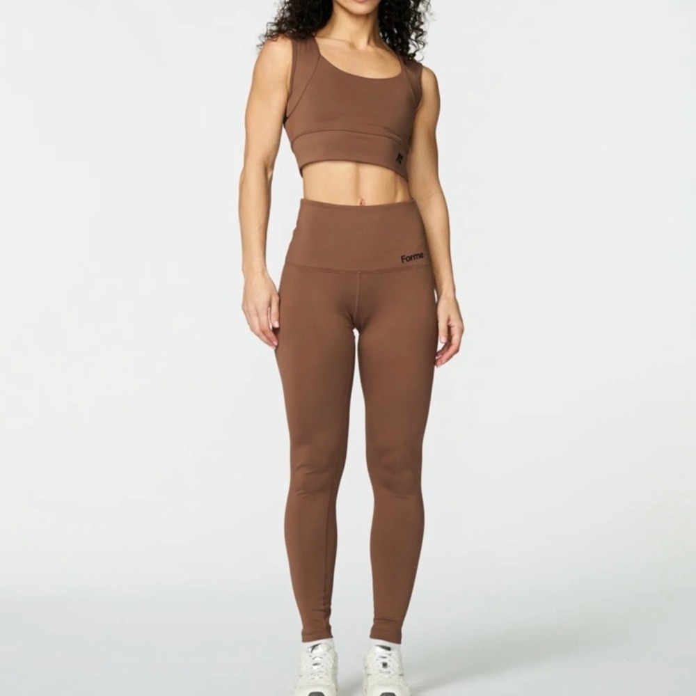 Forme Set Power Bra SZ M & Sculpt Leggings SZ S in Espresso Brown Posture Bra